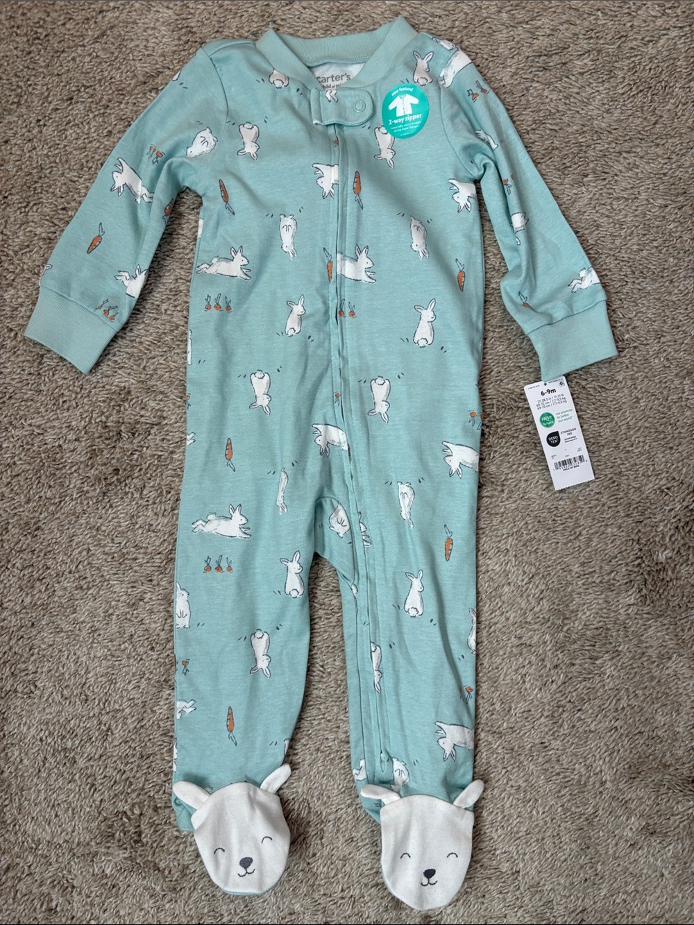 Carter's Mint Green Bunny Print Footed One-Piece Pajama